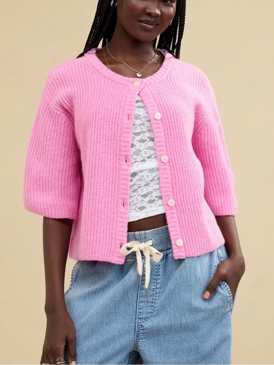 aerie Sweaters - NWT Aerie unREAL Short Sleeve Cardigan Pink Raspberry Size Medium